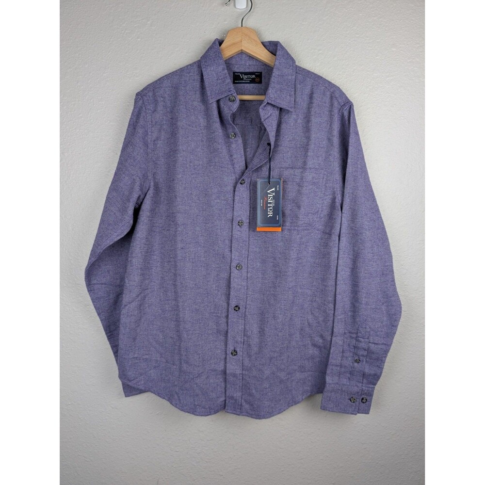 Visitor Premium Shirt Mens Medium Long‎ Sleeve Button Up Herringbone